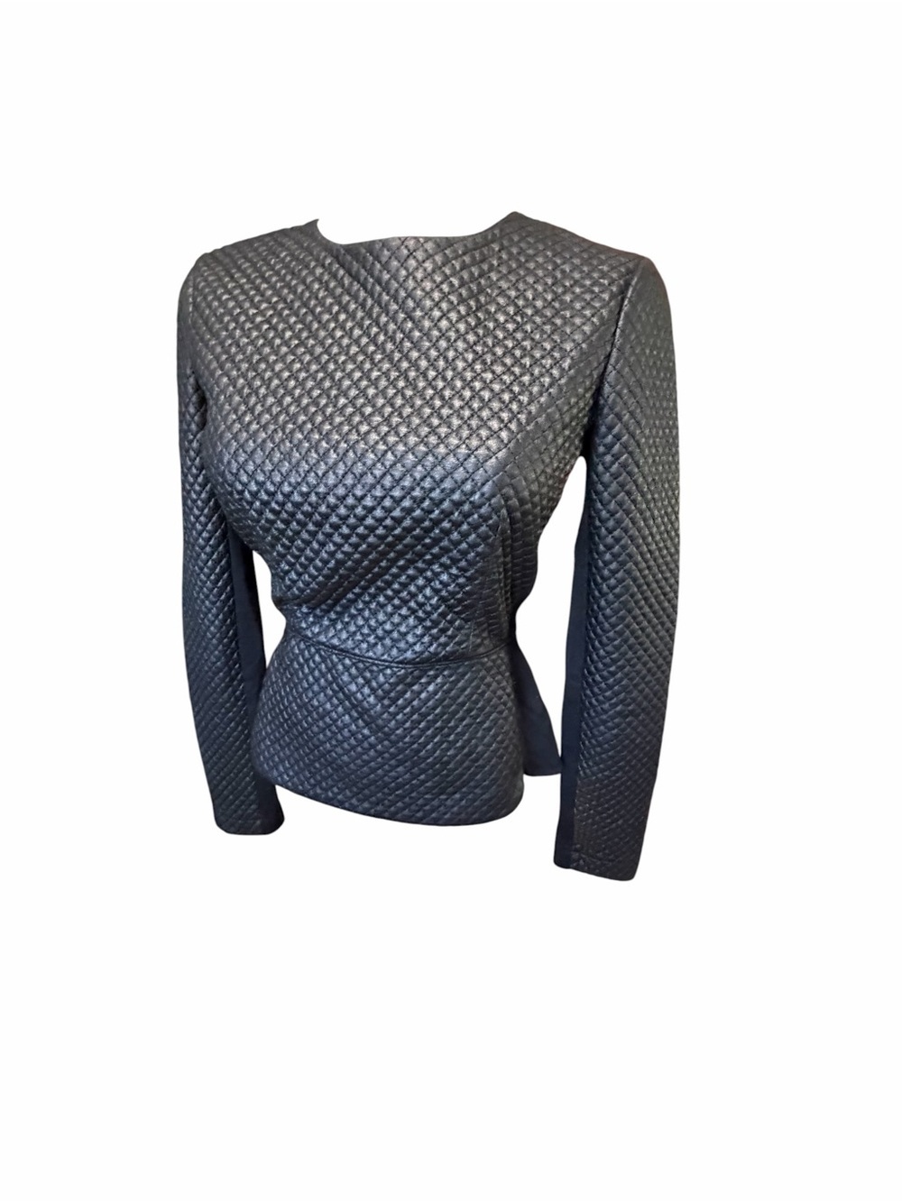 BCBGMaxAzria Quilted Black Long-Sleeve Women's Peplum Top Sz XS